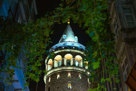 Galata Tower. Galata Tower at night and ivies hanging on the street. Landmarks of Istanbul...