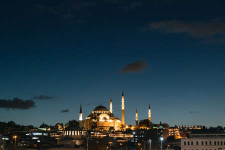Ramadan in Istanbul. Ramadan background photo and Suleymaniye Mosque in Istanbul. Qandil or iftar or...
