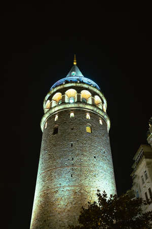 Galata Tower. Galata Tower in Istanbul at night. Landmarks of Istanbulの写真素材