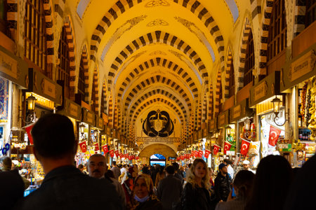 Spice Bazaar. Tourists in Spice Bazaar or Misir Carsisi in Istanbul. Travel to Turkey background...