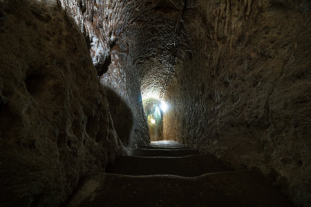 Derinkuyu underground city in Nevsehir Turkey. Noise effect included. Nevsehir Turkey - 6.30.2021