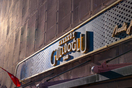 Logo of Karakoy Gulluoglu Baklava Shop. Istanbul Turkey - 1.14.2022のeditorial素材