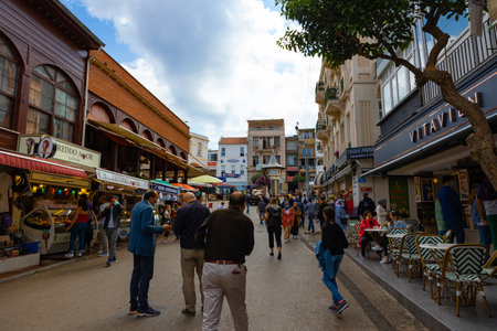People or tourists in Buyukada in Adalar or Princes' Islands. Istanbul Turkey - 9.28.2021のeditorial素材