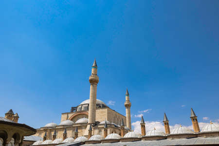 Konya Sultan Selim Mosque from Mevlana Museum. Islamic or ramadan or kandil or laylat al-qadr or night of power background photo.の写真素材