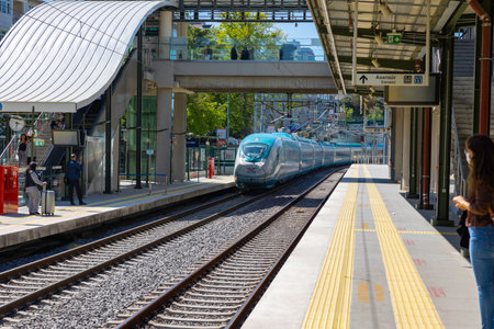 Turkey's High Speed railway system. High Speed Train or YHT or High Speed Train in the Bostanci Station in Kadikoy. Istanbul Turkey - 5.10.2022のeditorial素材