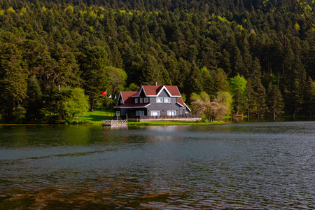 Bolu Golcuk Nature Park and famous lake house. Travel to Turkey background photo. Bolu Turkey - 5.15.2022のeditorial素材