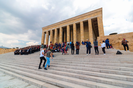 Turkish people visiting the founder of Turkey's mausoleum or Anitkabir in Ankara. Ankara Turkey -...