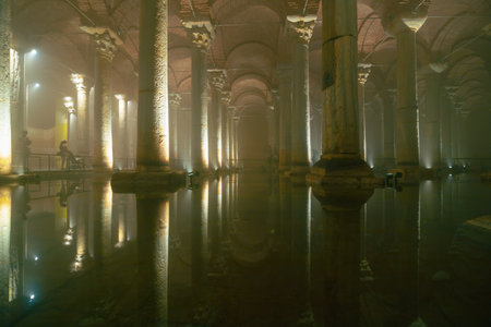 The Basilica Cistern view. Travel to Istanbul concept photo. Noise and grain included. Selective focus. Istanbul Turkey - 8.3.2022のeditorial素材