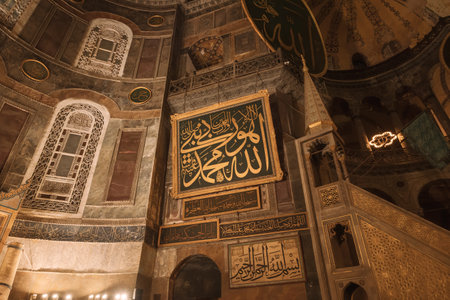 Islamic photo. Hagia Sophia or Ayasofya Mosque in Istanbul. Ramadan or kandil or laylat al-qadr or kadir gecesi background photo. Noise included. Selective focus. Istanbul Turkey - 8.12.2022のeditorial素材
