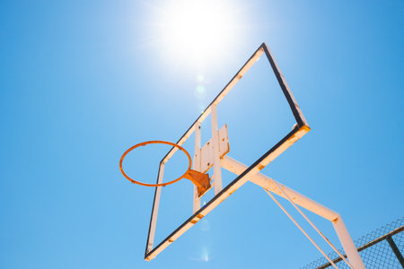 Broken backboard of basketball court in the park. Vandalism concept photo.の写真素材