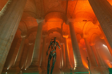 Basilica Cistern or Yerebatan Sarnici. Travel to Istanbul background photo. Selective focus. Noise included. Istanbul Turkey - 8.3.2022のeditorial素材