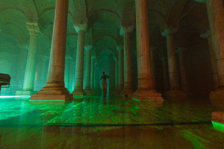 Travel to Istanbul concept. Basilica Cistern or Yerebatan Sarnici. Selective focus. Noise included. Istanbul Turkey - 8.3.2022のeditorial素材