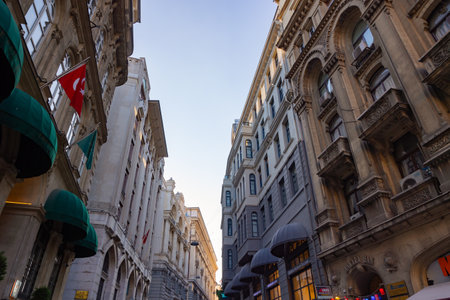 Historical buildings in Bankalar Caddesi in Karakoy. Travel to Istanbul background photo. Ottoman architecture. Istanbul Turkey - 8.20.2022のeditorial素材