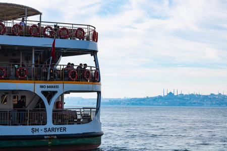 Ferry and cityscape of Istanbul from Kadikoy district. Travel to Turkey background photo. Istanbul Turkey - 9.26.2022のeditorial素材