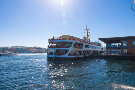 Ferry near the Karakoy pier. Travel to Istanbul background photo. Istanbul Turkey - 9.30.2022のeditorial素材