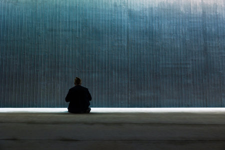 Islamic background photo. Muslim man praying or salah pray in the mosque. Ramadan concept with copy...