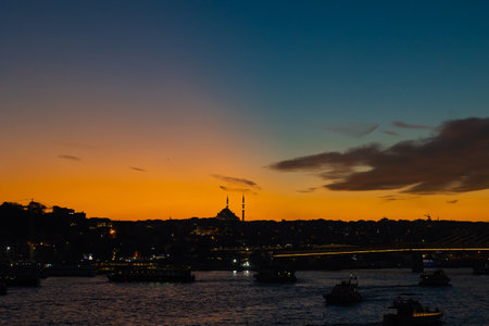 Istanbul view at sunset. Fatih Mosque and Golden Horn. Islamic or ramadan concept.の写真素材