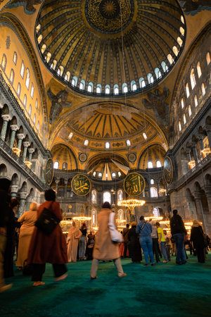 Tourists and Hagia Sophia. Travel to Istanbul background photo. Istanbul Turkiye - 4.14.2023のeditorial素材