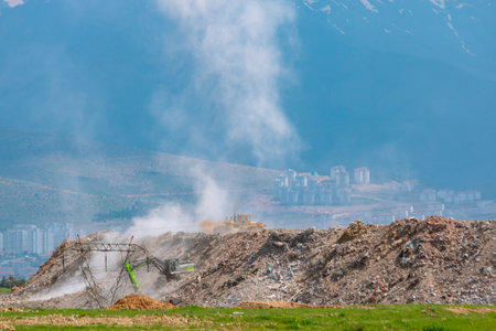 Rubble landfill area in Malatya after the major earthquakes. Malatya Turkiye - 4.24.2023のeditorial素材