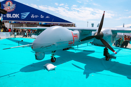 Aksungur or Anka 2 UAV in Teknofest 2023. Defense industry of Turkiye. Istanbul Turkiye - 5.1.2023