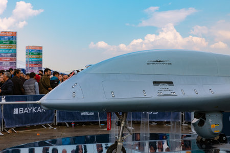 Bayraktar Akinci UCAV and spectators in Teknofest 2023. Istanbul Turkiye - 5.1.2023のeditorial素材