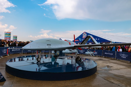 Bayraktar Akinci UCAV in Teknofest 2023. Defense industry of Turkiye. Istanbul Turkiye - 5.1.2023