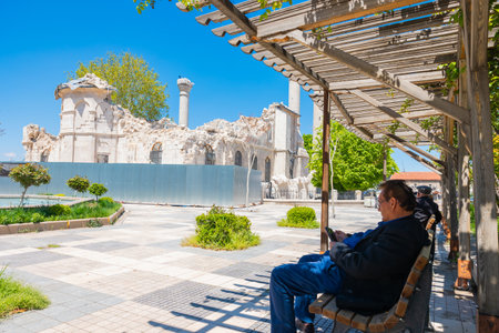 Malatya view after the major february 6 earthquakes. Local people and debris of the mosque. Malatya Turkiye - 4.25.2023のeditorial素材