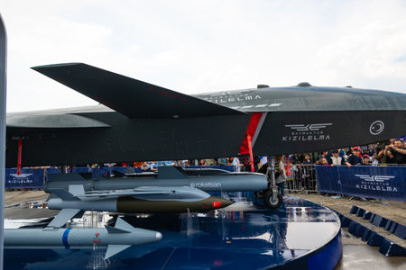 Bayraktar KIZILELMA UCAV with rockets and guns. Defense industry of Turkiye. Istanbul Turkiye - 5.1.2023のeditorial素材