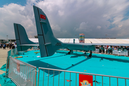 Anka-2 or Aksungur UAS or drone made by TAI. Defense industry of Turkiye background photo. Istanbul...
