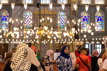 Visit istanbul background photo. Tourists or local people in the Blue Mosque. Istanbul Turkiye - 5.15.2023のeditorial素材
