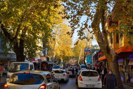 Cengelkoy view with cafes, people and traffic in Uskudar district of Istanbul. Istanbul Turkiye - 11.10.2022のeditorial素材