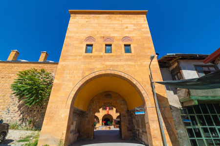 Entrance of Suluhan or Nasuh Pasa Hani or a caravanserai in Beypazari Ankara. Ankara Turkiye - 8.5.2023のeditorial素材