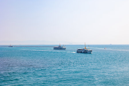Ferries of Istanbul. Public transportation of Istanbul background photo.の写真素材