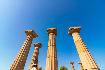 Temple of Athena in Assos ancient city in Canakkale Turkiye. Ancient city ruins in Turkiye concept...