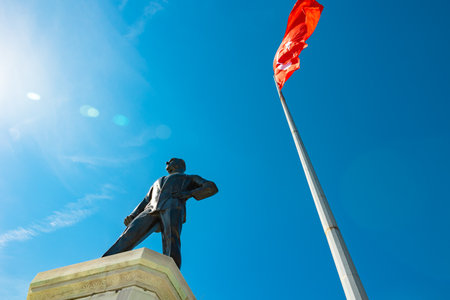 Monument of Ataturk and Turkish Flag. National holidays of Turkey background photo.の写真素材