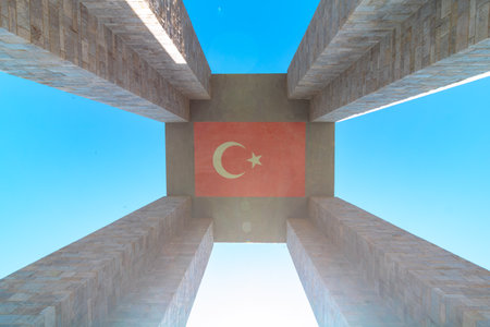 18 mart or March 18 concept photo. Canakkale Martyrs' Memorial or Canakkale Sehitleri Aniti at daytime.の写真素材