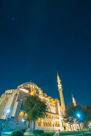 Suleymaniye Mosque at night. Visit Istanbul concept photoの写真素材