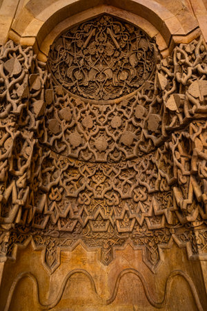 Mihrab with carved stone decorations of Great Mosque of Divrigi aka Divrigi Ulu Camii.の写真素材