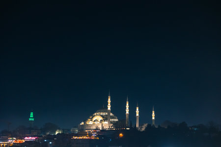 Suleymaniye Mosque view at night. Ramadan or islamic concept photo.