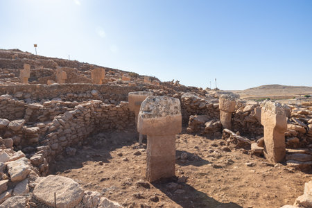 Karahantepe archaeological site with steles in Sanliurfa Turkey.の写真素材