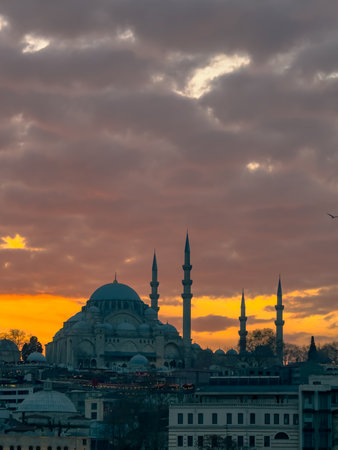 Suleymaniye Mosque with dramatic sky. Ramadan or islamic concept.の写真素材