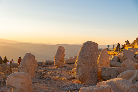 West terrace of Mount Nemrut. Visit Turkey concept photo. Mount Nemrut at sunset.の写真素材
