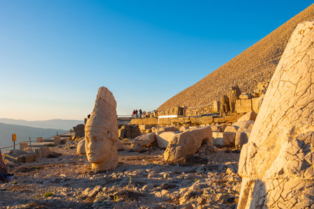 Statues of Mount Nemrut at sunset. Visit Turkey backgroundの写真素材