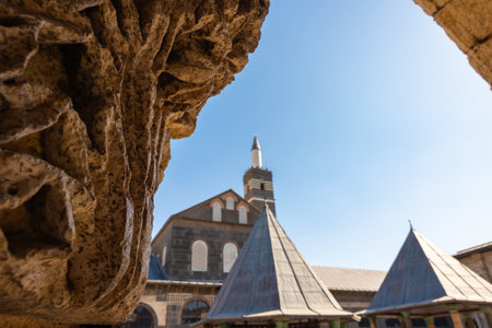 Great Mosque of Diyarbakir. Visit Diyarbakir concept photo. Column head and buildings of Diyarbakir ulucamii.の写真素材