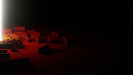 3d illustration render abstract light red black circle mazeの写真素材