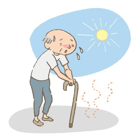 An old man's walk in the blazing sunのイラスト素材