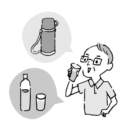 A man who drinks water to combat heat strokeのイラスト素材