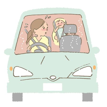 Mother and baby in hot car (color)のイラスト素材