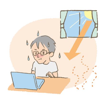 a man who teleworks a hot room (color)のイラスト素材
