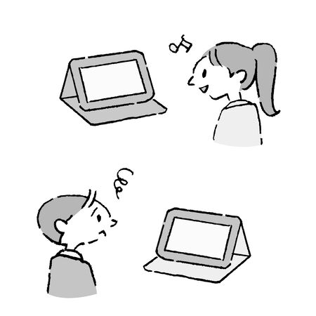 Children who enjoy watching tablets, and can't enjoyのイラスト素材